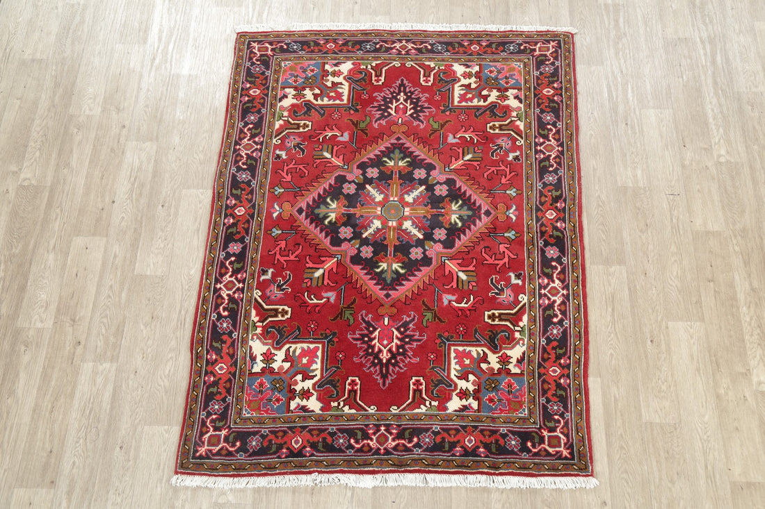 Geometric Red Heriz Persian Area Rug 5x7