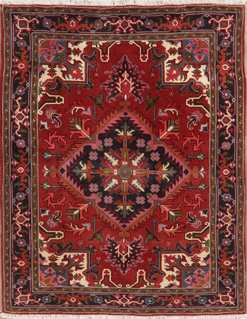 Geometric Red Heriz Persian Area Rug 5x7