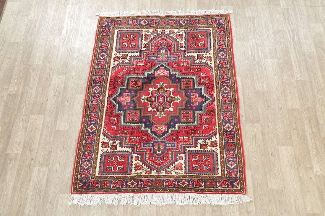 Geometric Red Heriz Persian Area Rug 5x7