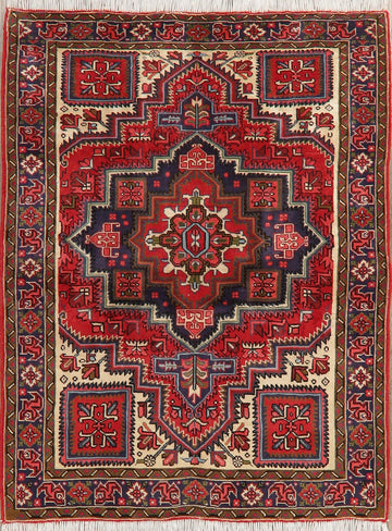 Geometric Red Heriz Persian Area Rug 5x7