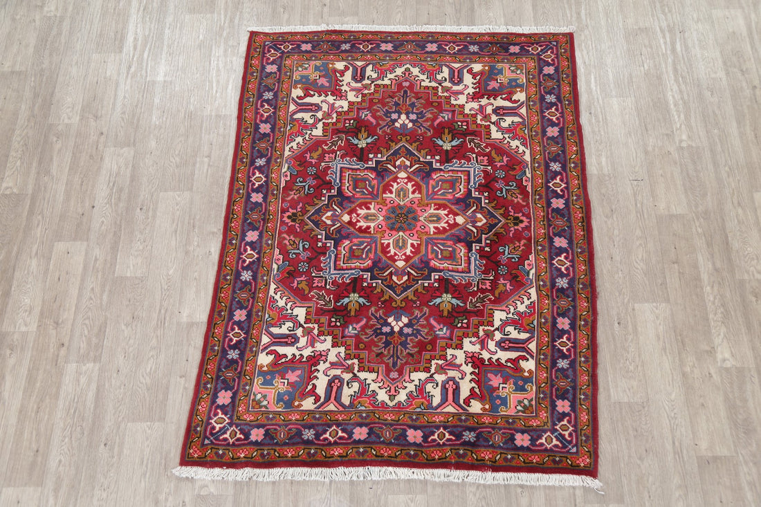 Geometric Red Heriz Persian Area Rug 5x7