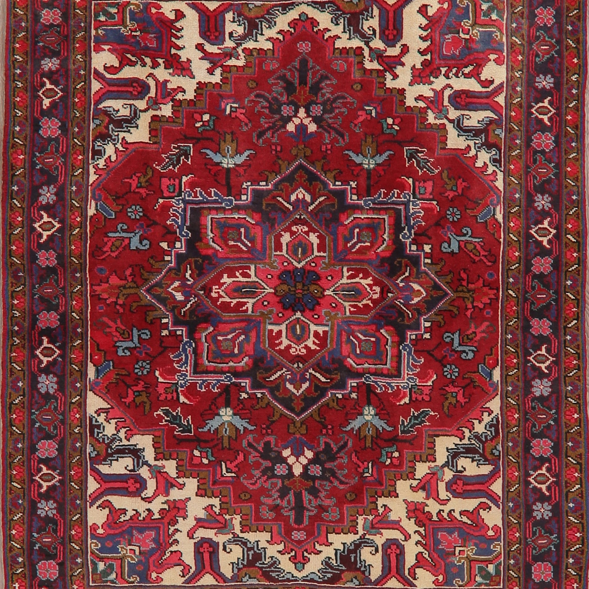 Geometric Red Heriz Persian Area Rug 5x6