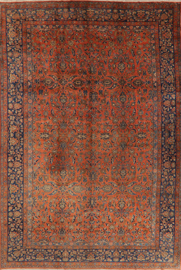 Antique Rust Floral Kashan Mohtasham Persian Area Rug 10x16