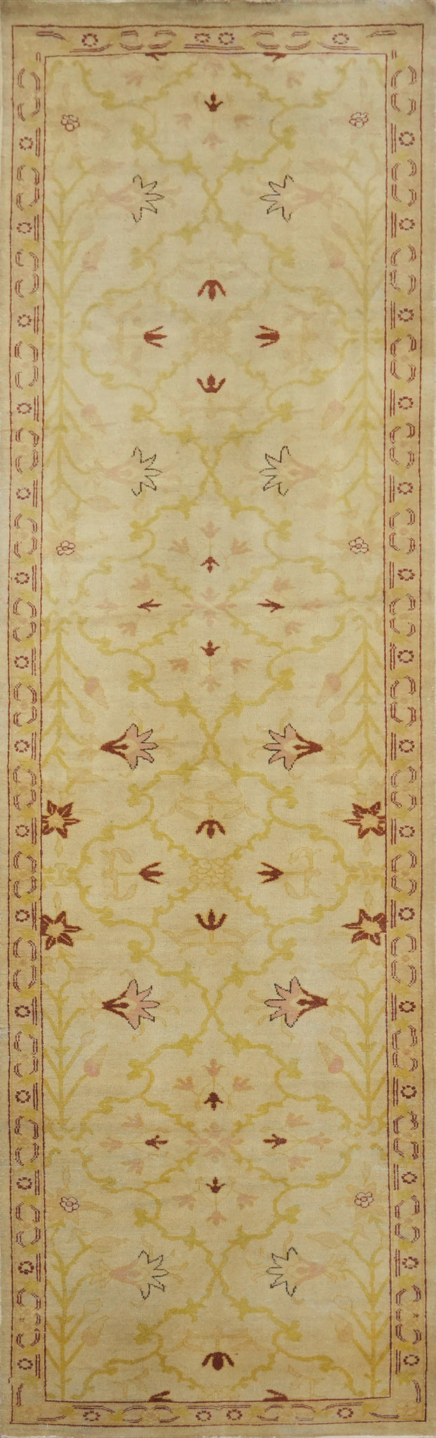 Vegetable Dye Floral Oushak Egyptian Runner Rug 3x11