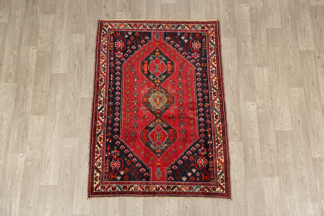 Geometric Red Abadeh Persian Area Rug 4x5