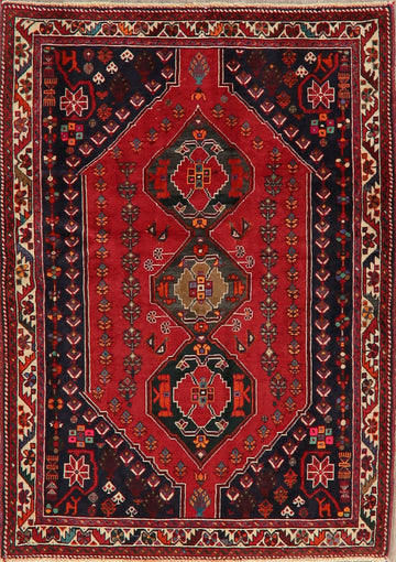 Geometric Red Abadeh Persian Area Rug 4x5