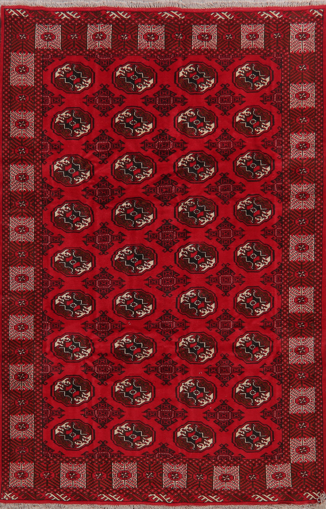 All-Over Geometric Red Bokhara Persian Area Rug 6x10