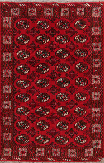 All-Over Geometric Red Bokhara Persian Area Rug 6x10