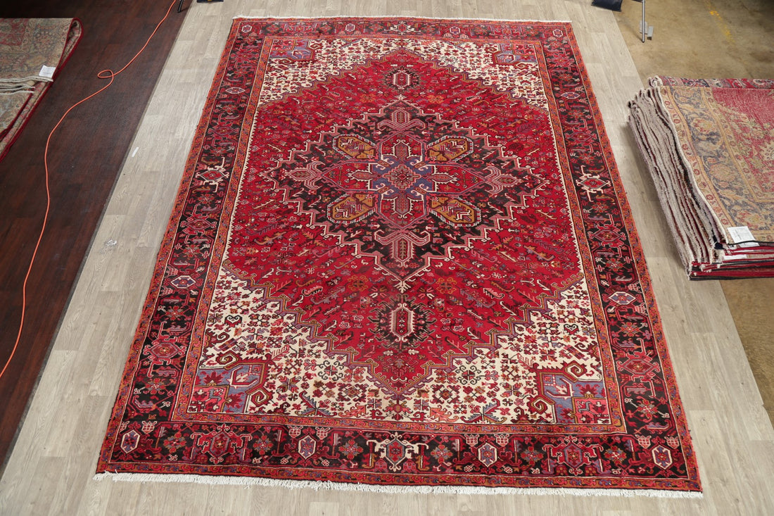 Geometric Red Heriz Persian Area Rug 10x13