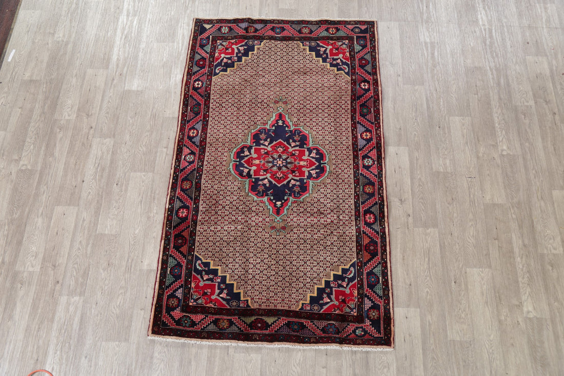 Brown Geometric Ardebil Persian Area Rug 4x7