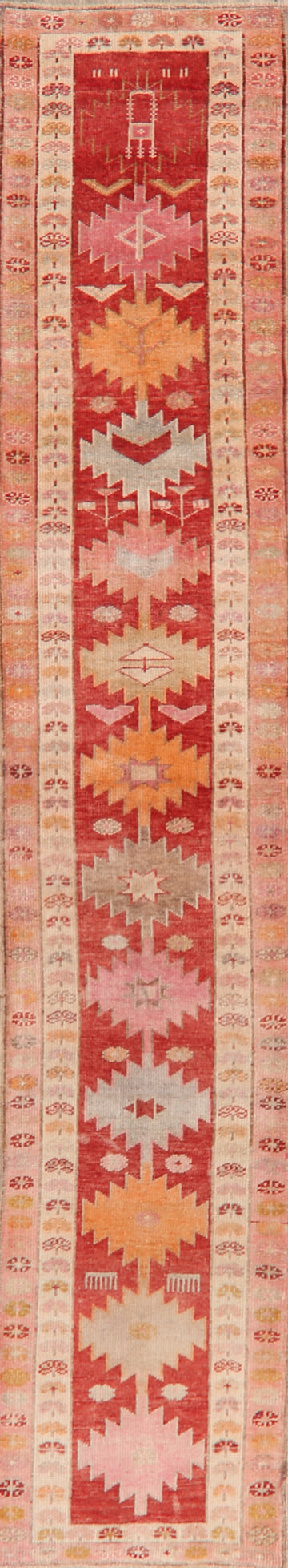 Geometric Red Anatolian Turkish Runner Rug 3x13