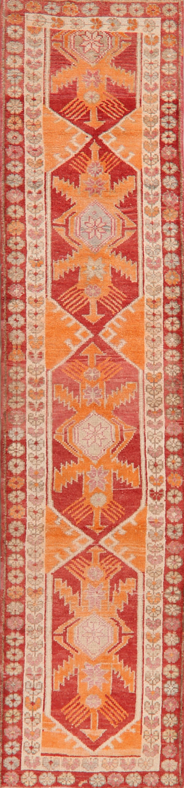 Geometric Red Anatolian Turkish Runner Rug 3x12