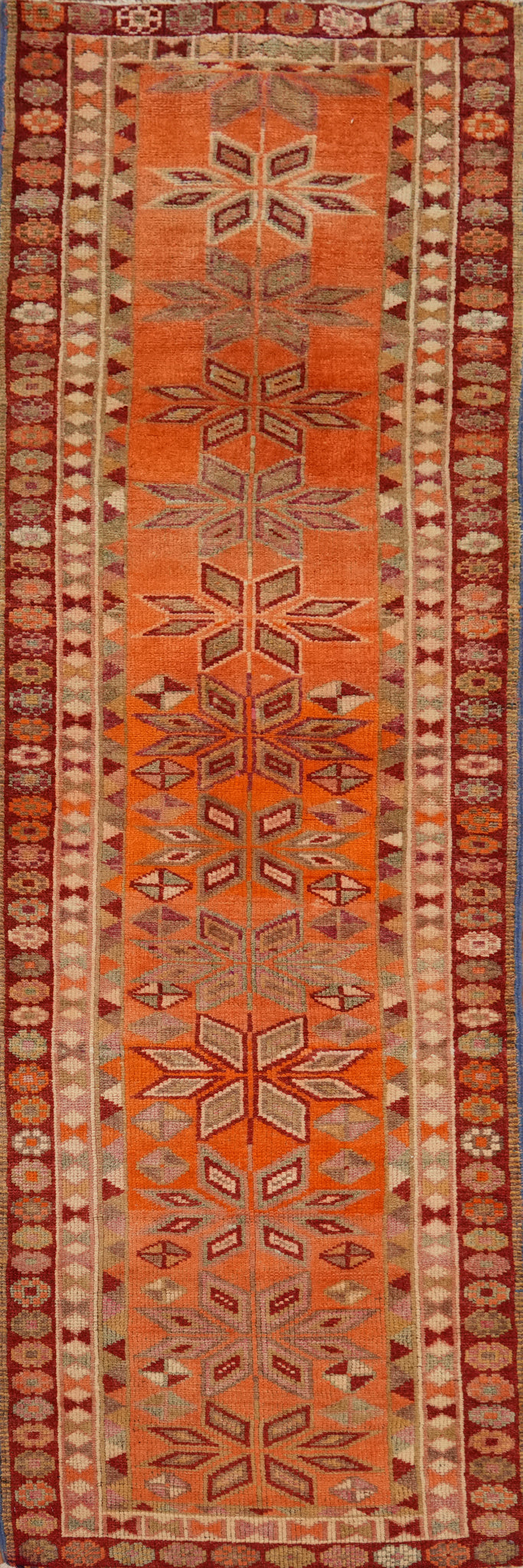 Geometric Anatolian Turkish Runner Rug 3x10
