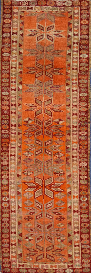 Geometric Anatolian Turkish Runner Rug 3x10