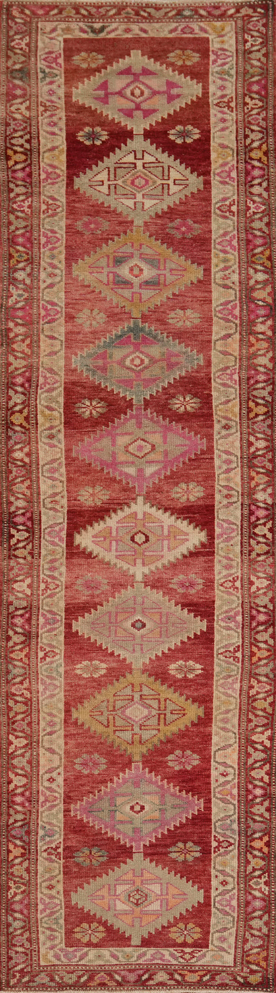 Geometric Red Anatolian Turkish Runner Rug 3x13
