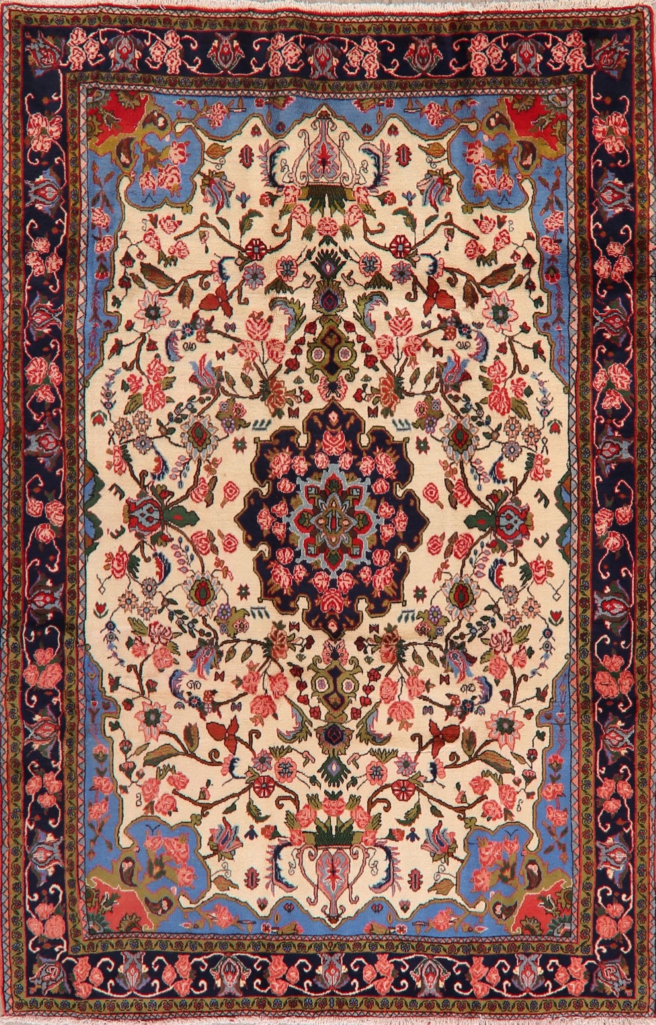 Floral Ivory Bidjar Persian Area Rug 6x9