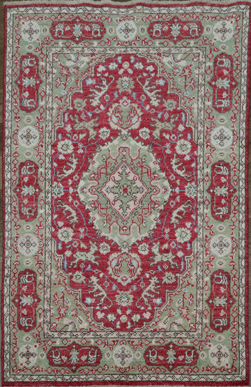 Vegetable Dye Geometric Oushak Turkish Rug 4x6