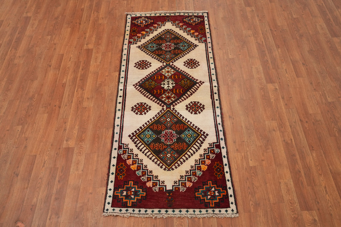 Vintage Wool Ivory Shiraz Persian Accent Rug 3x6