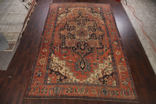 Pre-1900 Antique Vegetable Dye Heriz Serapi Persian Rug 10x15