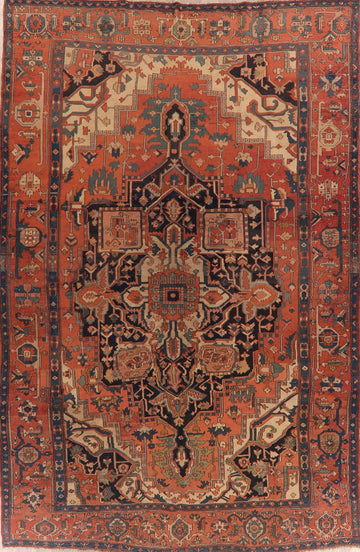 Pre-1900 Antique Vegetable Dye Heriz Serapi Persian Rug 10x15