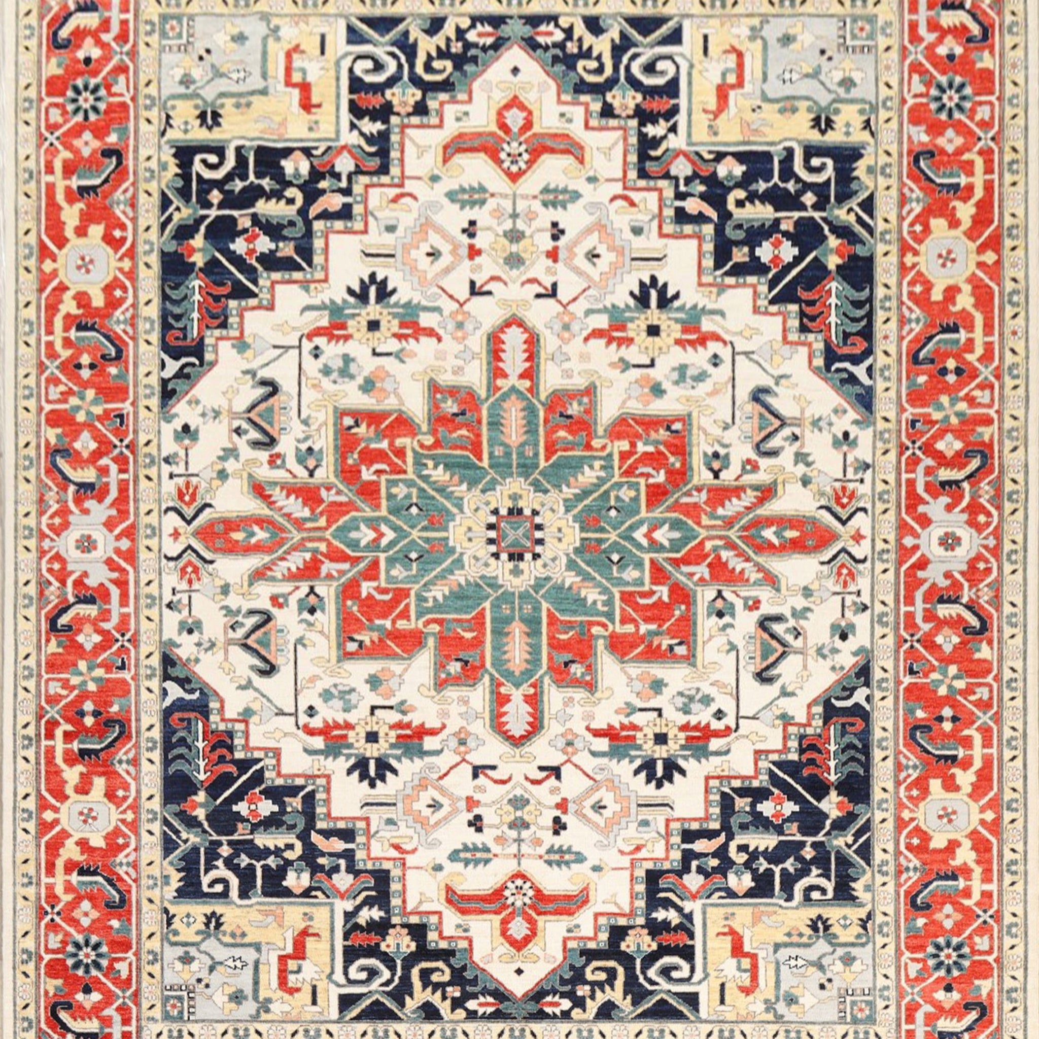 Vegetable Dye Geometric Heriz Oriental Area Rug 8x10