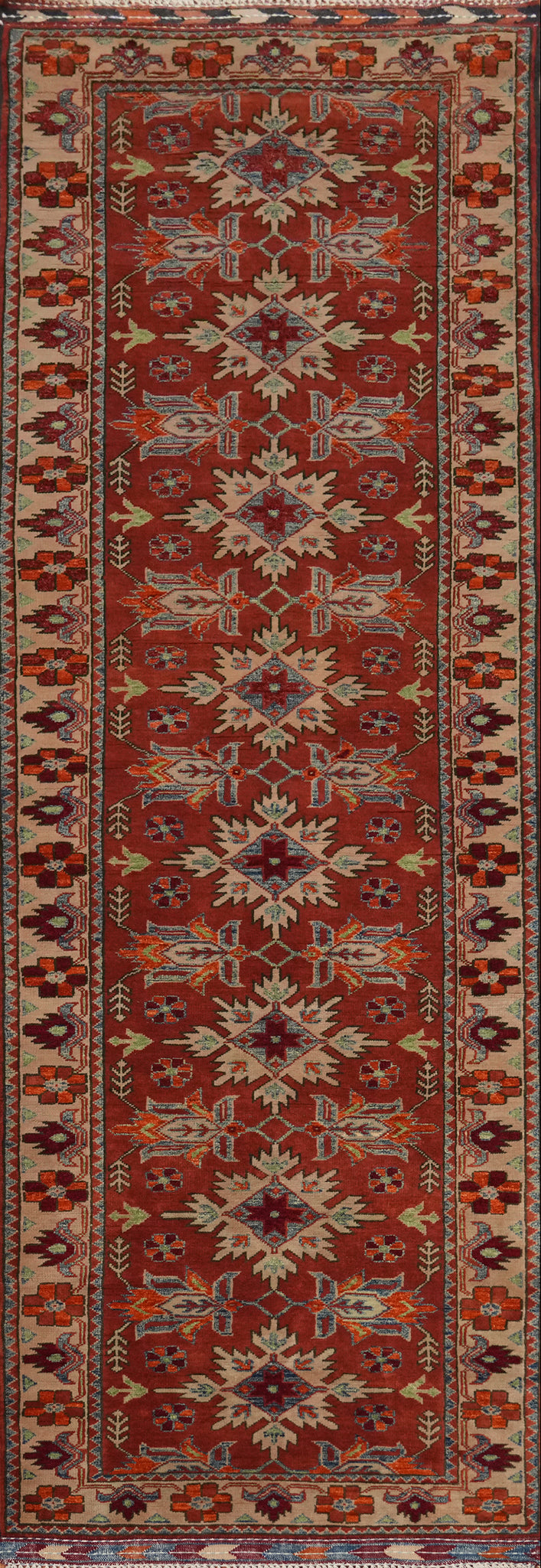 Geometric Super Kazak Oriental Runner Rug 3x10