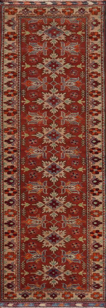 Geometric Super Kazak Oriental Runner Rug 3x10