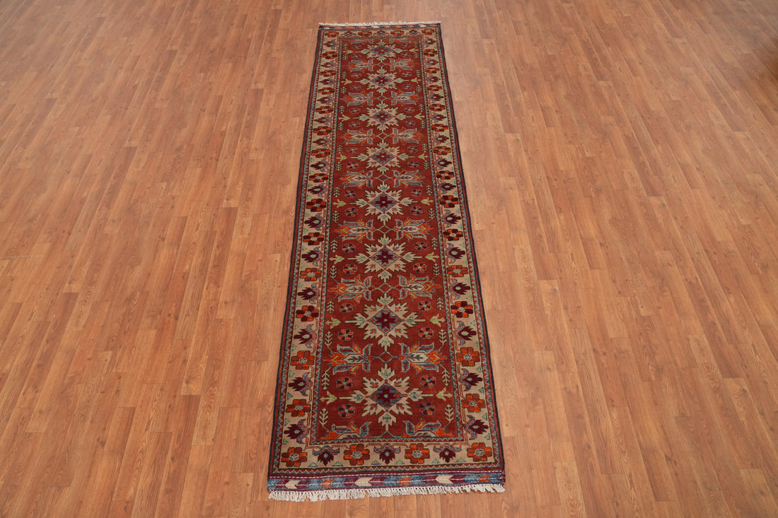 Geometric Super Kazak Oriental Runner Rug 3x10
