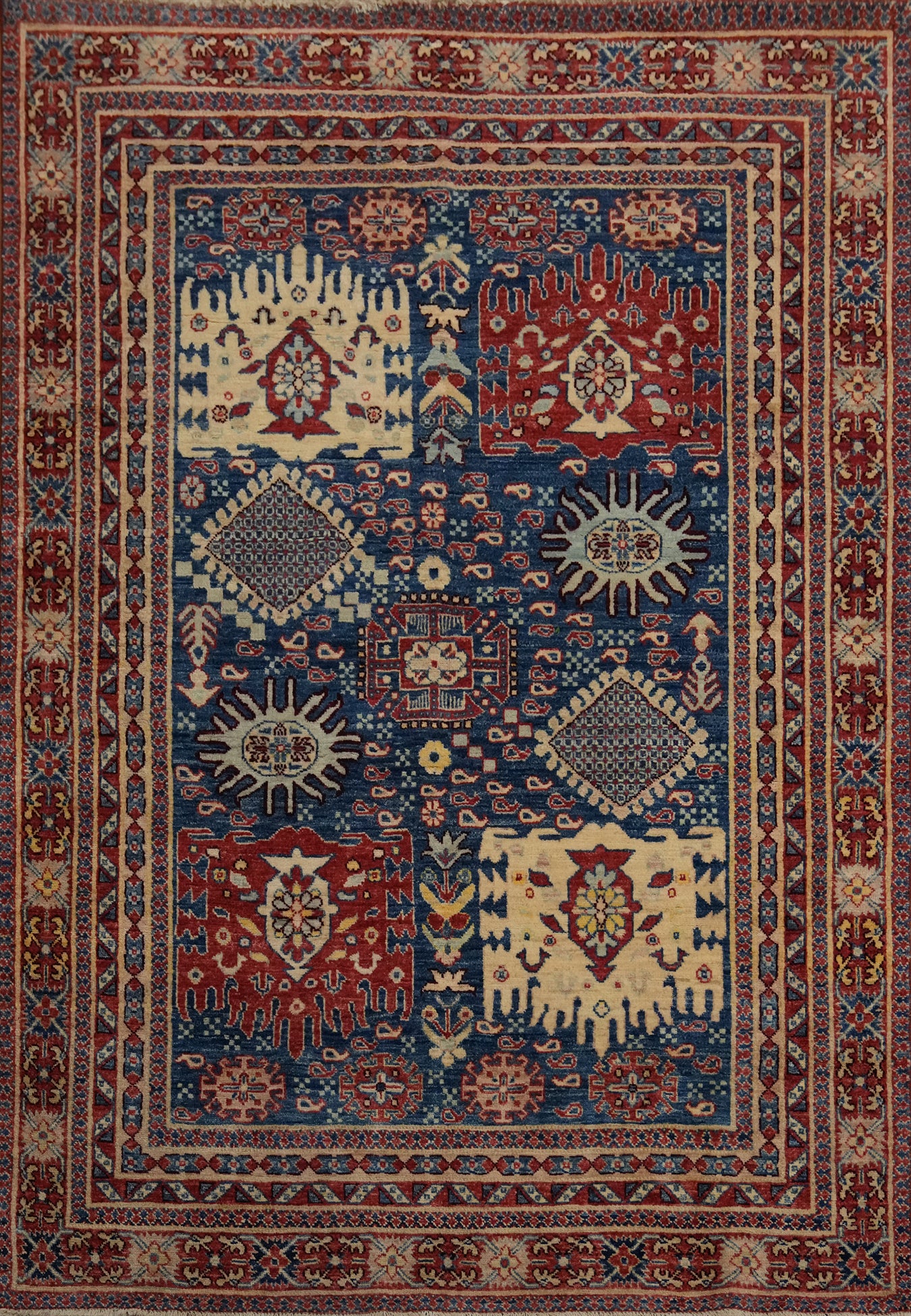 Blue Geometric Heriz Serapi Oriental Rug 5x7