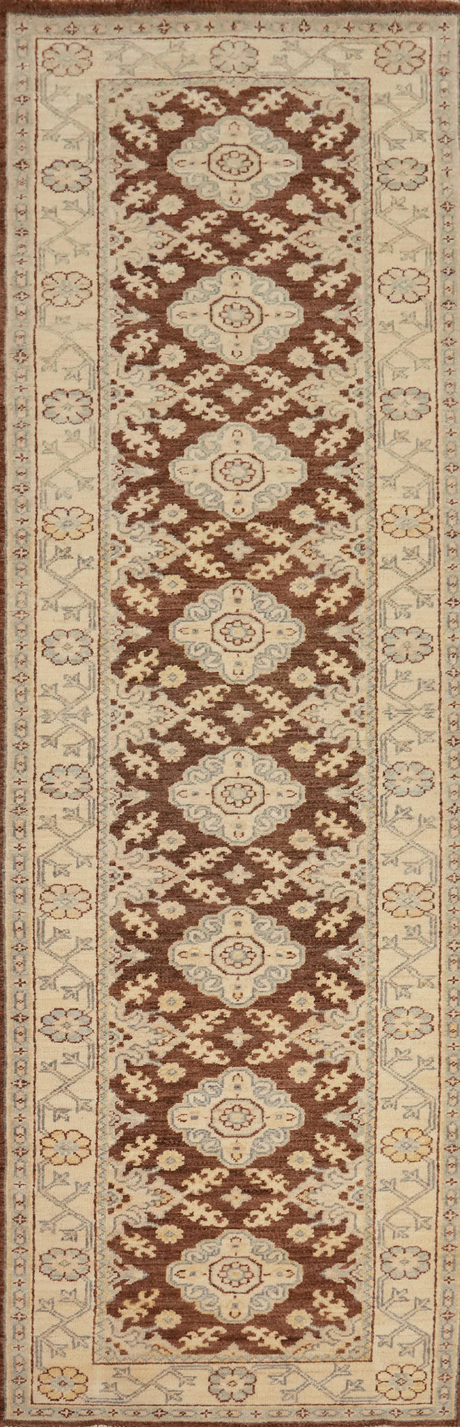 Brown Geometric Khotan Oriental Runner Rug 3x12