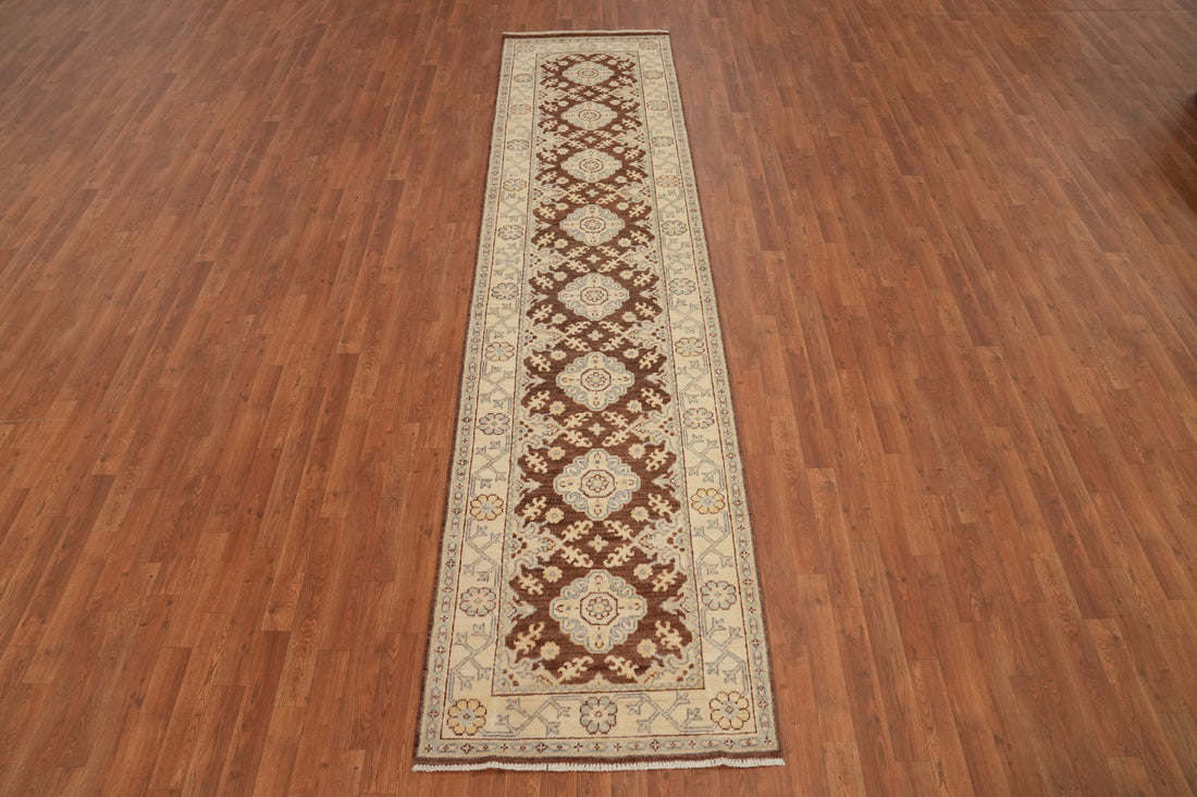Brown Geometric Khotan Oriental Runner Rug 3x12