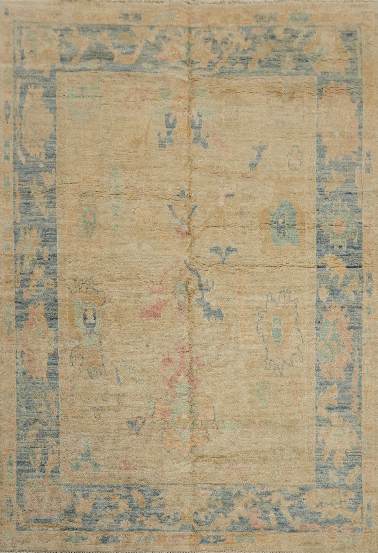 Handmade Wool Floral Oushak Turkish Rug 5x7