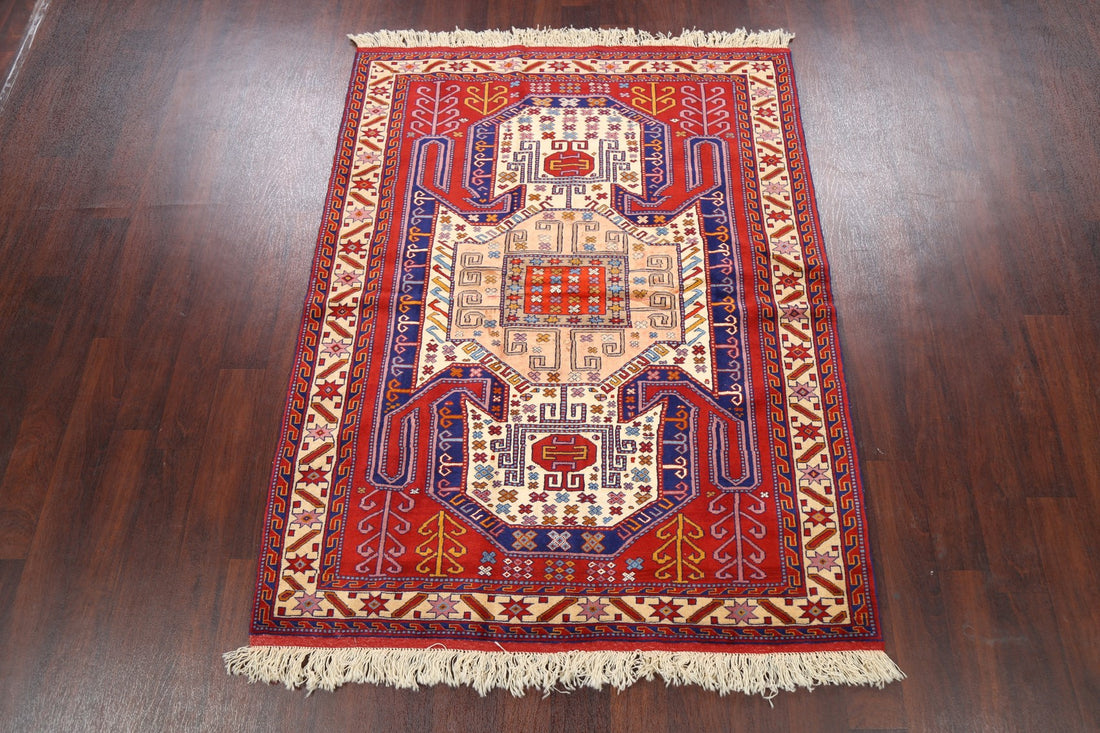 Wool & Silk Geometric Turkoman Persian Area Rug 5x6