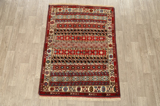 Wool & Silk Geometric Turkoman Persian Area Rug 4x6