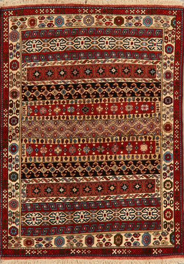 Wool & Silk Geometric Turkoman Persian Area Rug 4x6