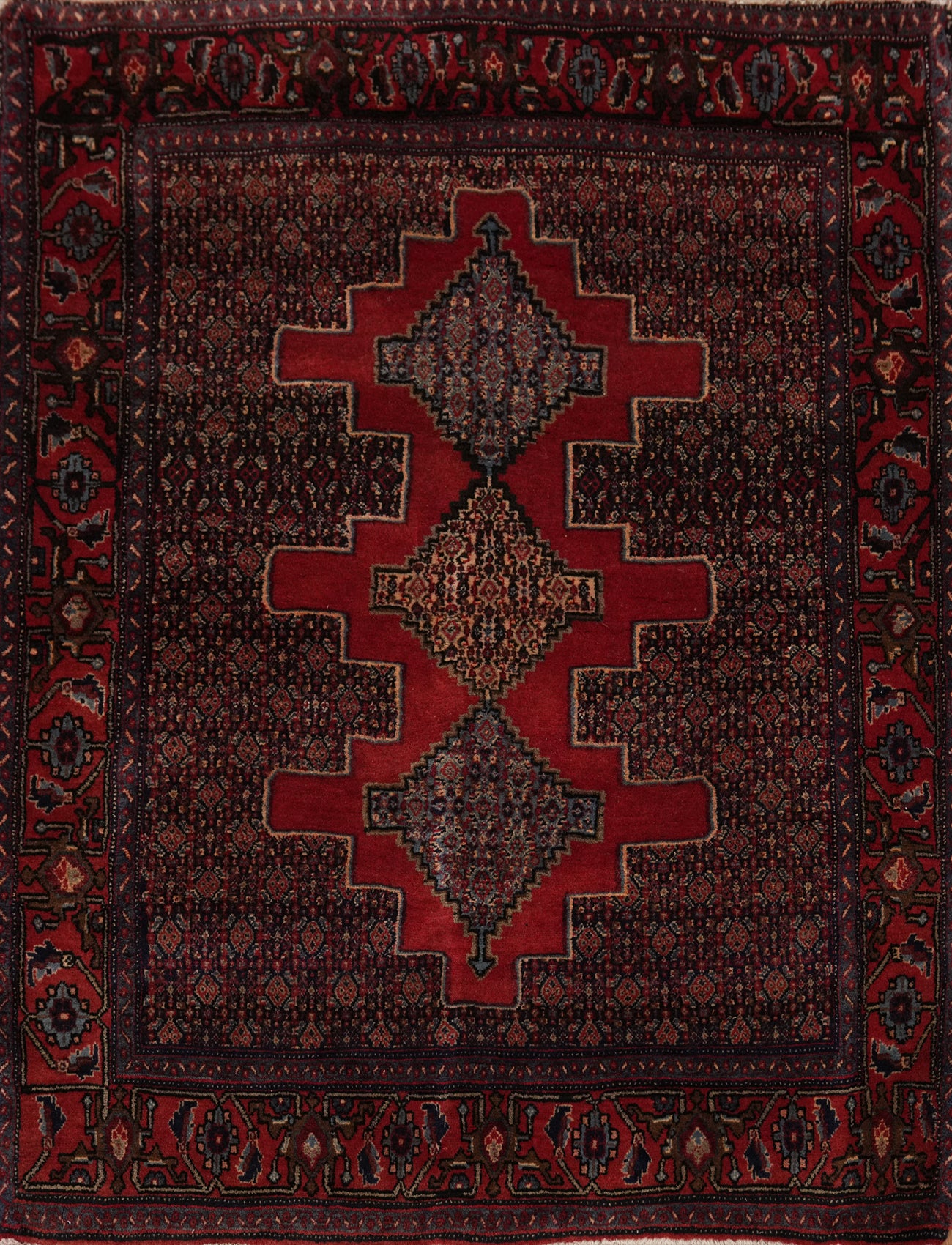 Geometric Red Wool Bidjar Persian Rug 4x5