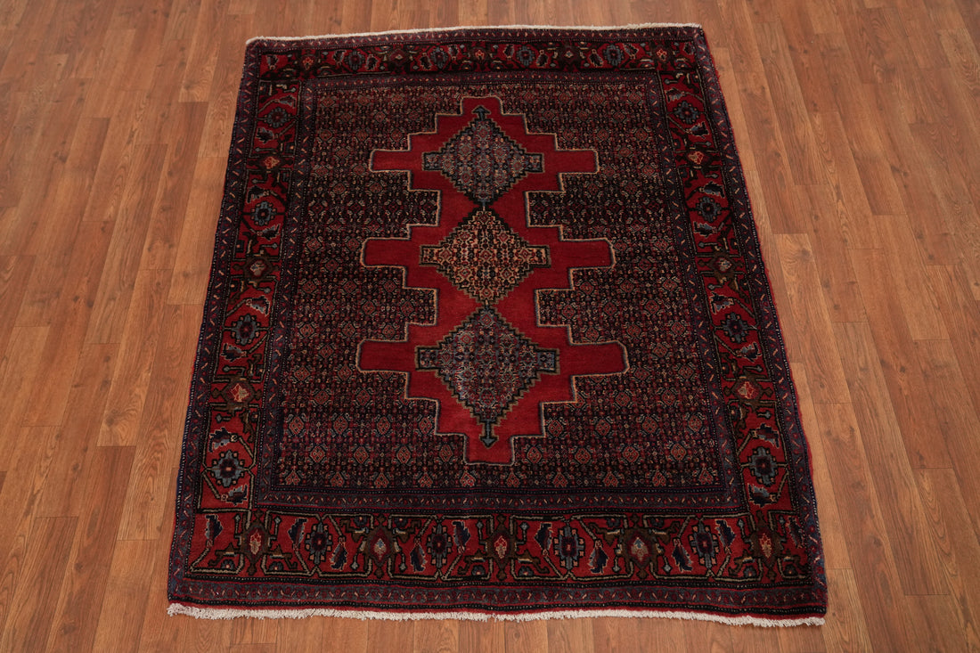 Geometric Red Wool Bidjar Persian Rug 4x5