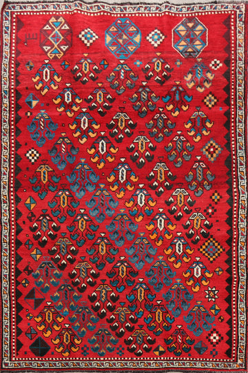Vintage Geometric Red Lori Persian Area Rug 5x9