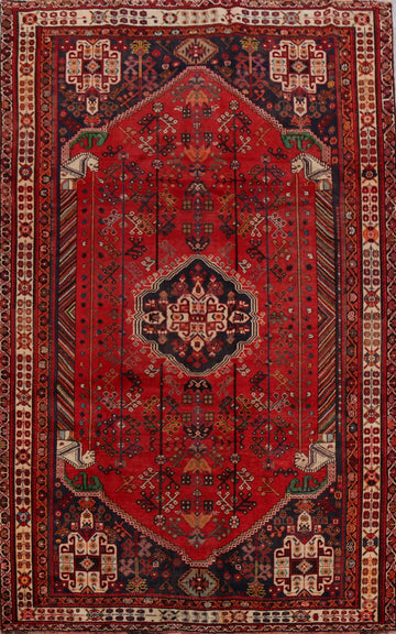 Vintage Tribal Red Shiraz Persian Area Rug 7x10