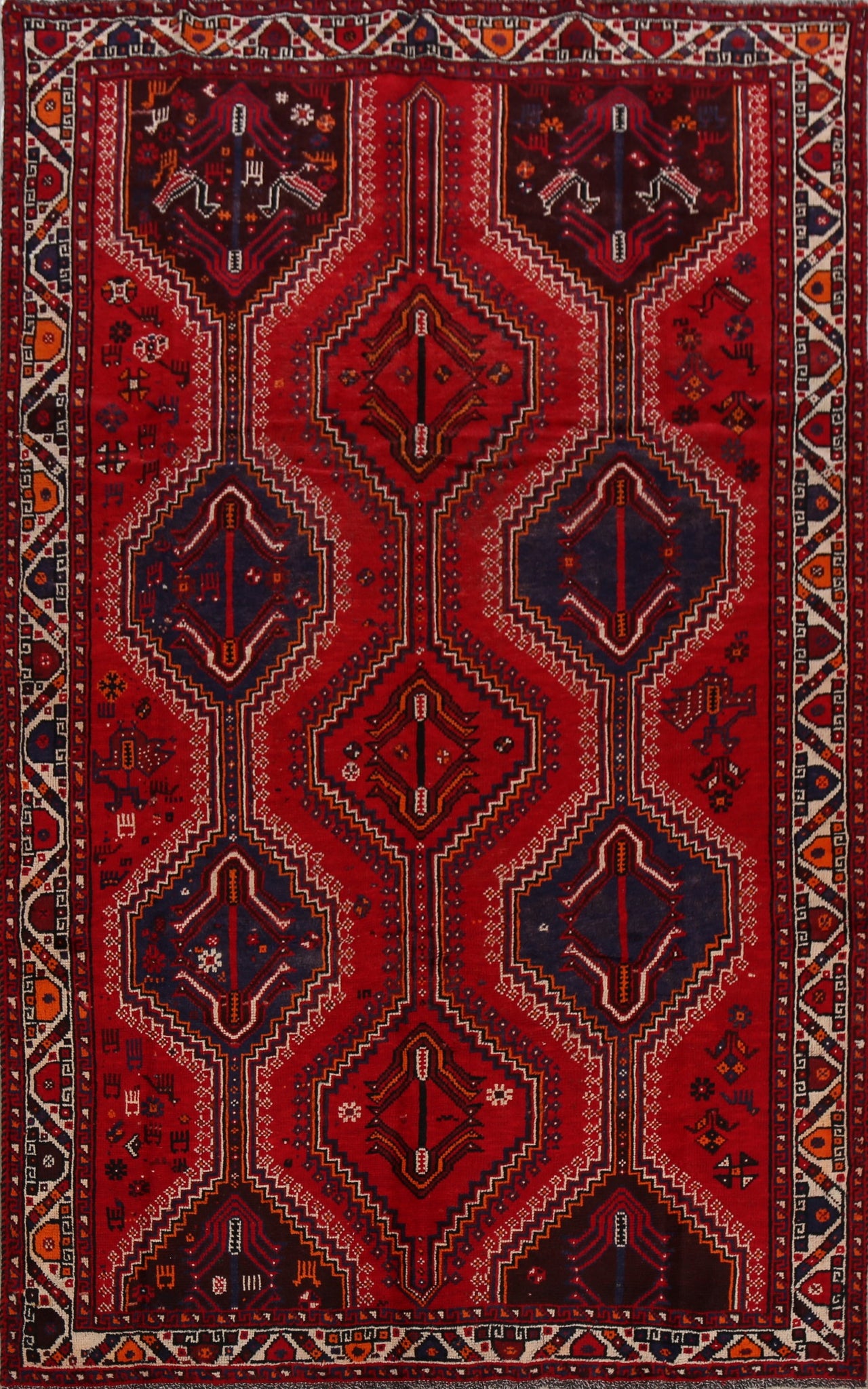 Vintage Geometric Red Shiraz Persian Area Rug 6x10