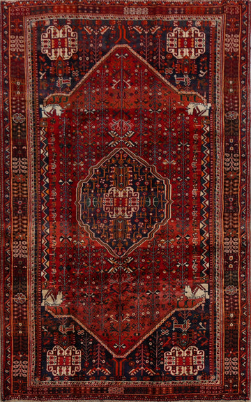 Tribal Animal Pictorial Shiraz Persian Area Rug 5x9