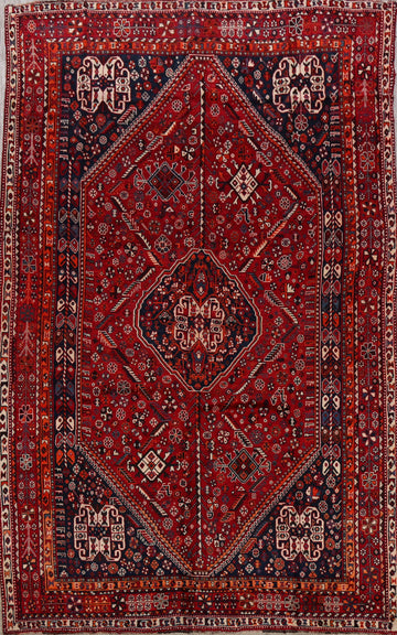 Vintage Tribal Geometric Shiraz Persian Area Rug 7x11