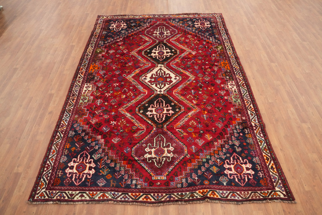 Vintage Tribal Wool Shiraz Persian Area Rug 7x10