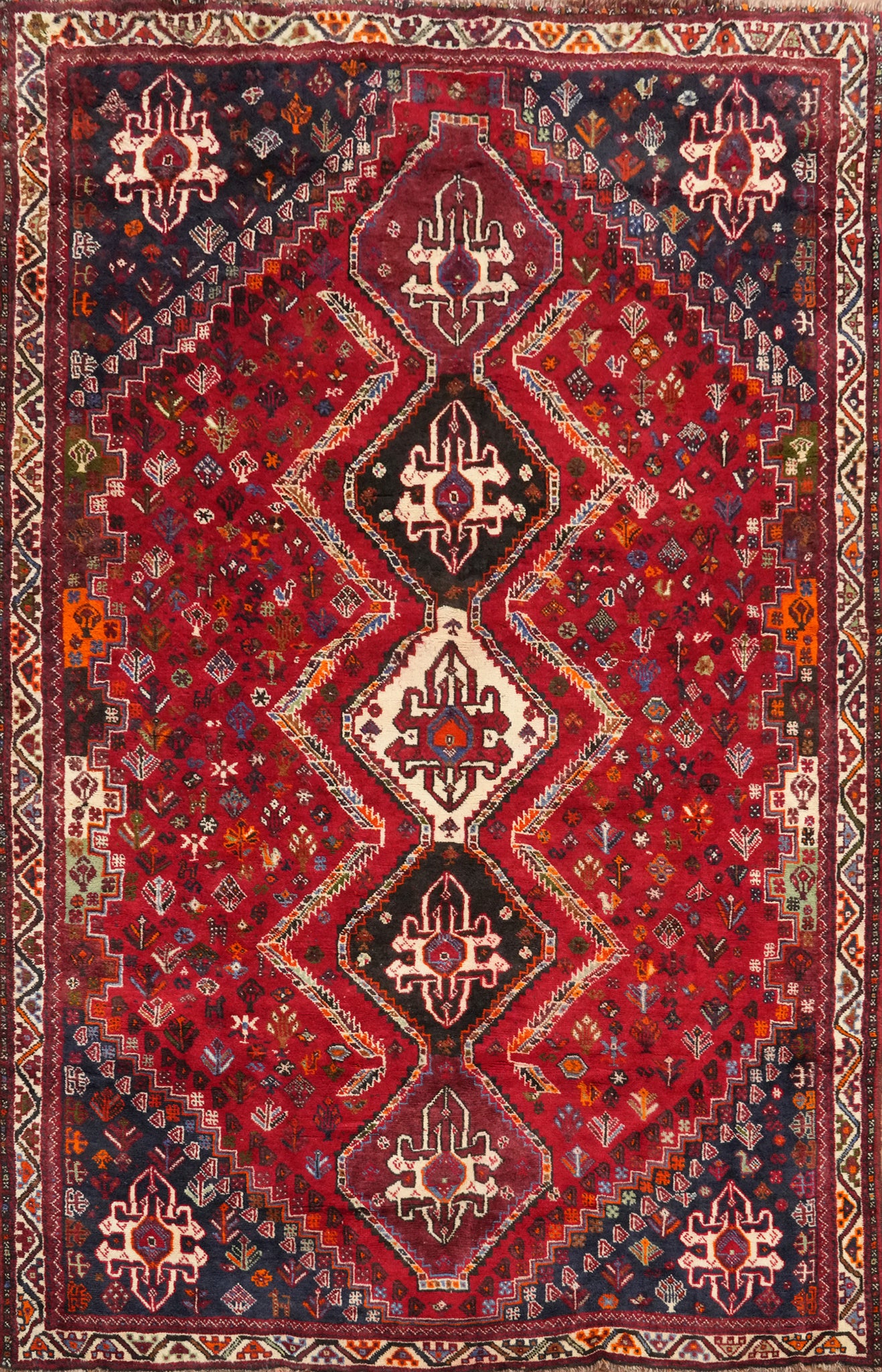Vintage Tribal Wool Shiraz Persian Area Rug 7x10