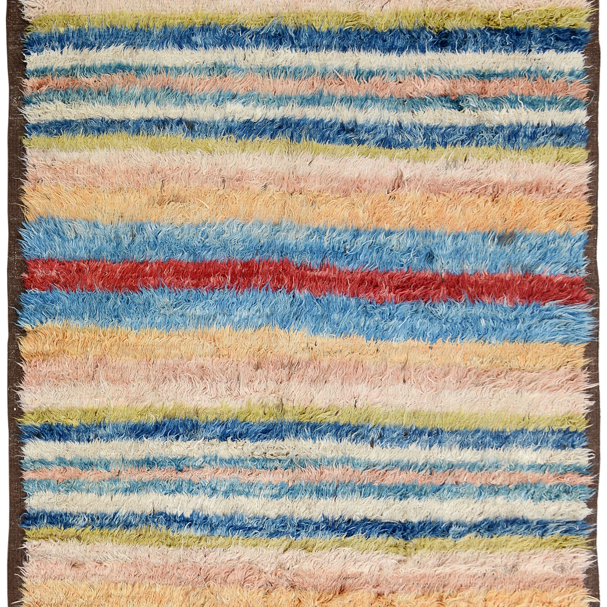 Striped Plush Shaggy Moroccan Area Rug 7x9