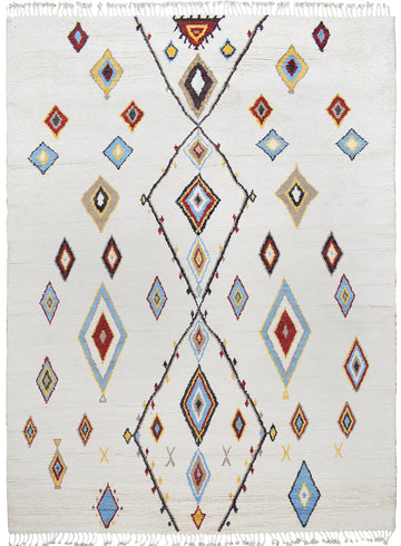 Ivory Tribal Diamond Moroccan Area Rug 9x13