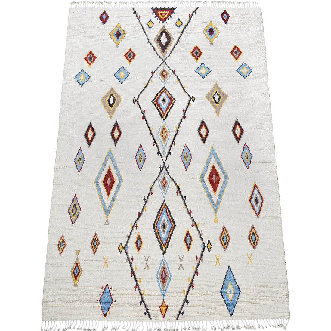 Ivory Tribal Diamond Moroccan Area Rug 9x13