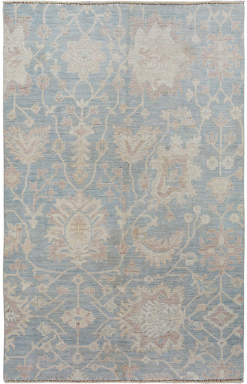 All-Over Blue Oushak Turkish Vegetable Dye Area Rug 5x9