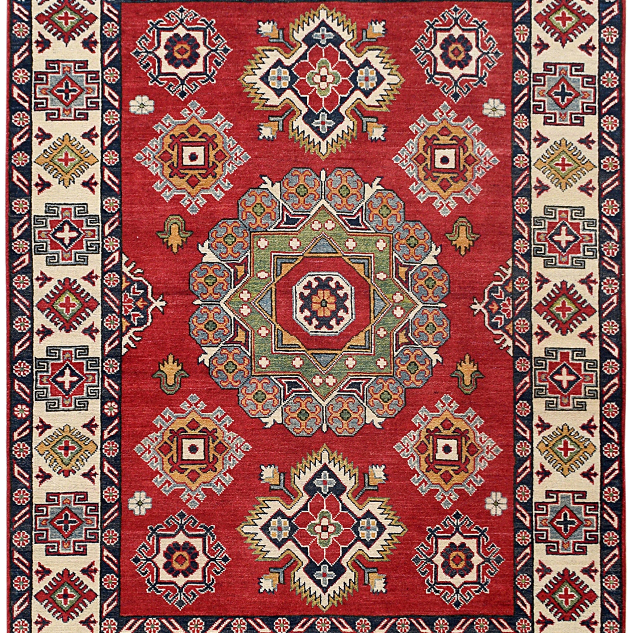 Geometric Super Kazak Oriental Red Area Rug 5x7