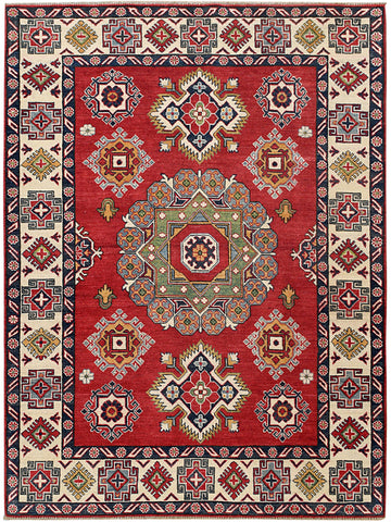 Geometric Super Kazak Oriental Red Area Rug 5x7